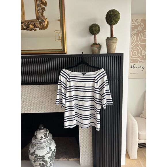 Talbots Tops - Talbots Striped Boatneck Top 3/4 Sleeve White Navy Size XLP Petite